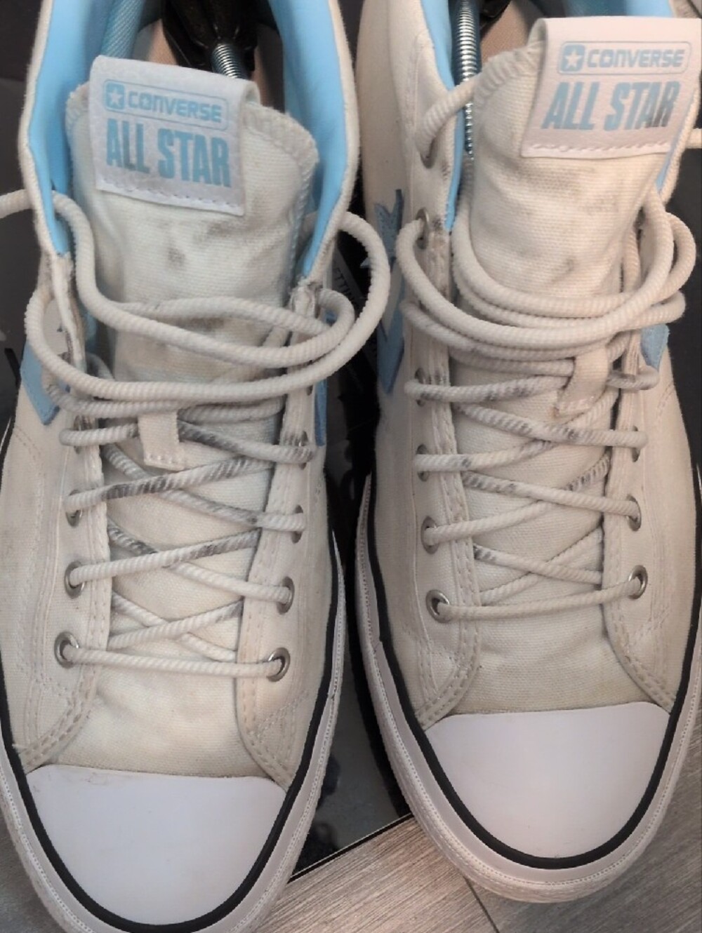 Converse White Mid Tops with Light Blue Accents - Picture 4 of 9